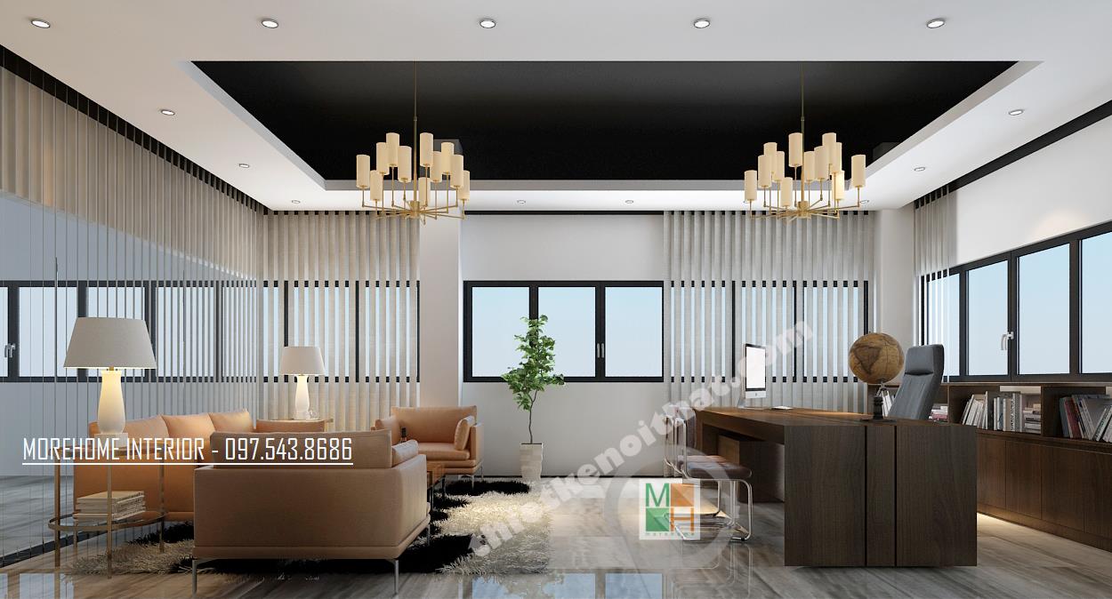 Ý tưởng thiết kế phòng giám đốc với kệ trang trí và đèn cây làm việc Ý tưởng thiết kế phòng giám đốc với kệ trang trí và đèn cây làm việc