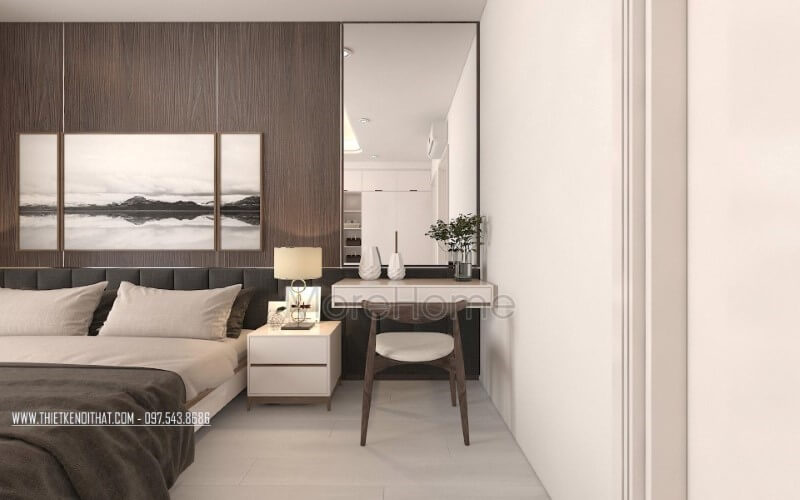 Trang trí phòng ngủ hiện đại, đẹp với gương trang trí, tranh treo tường canvas, đèn bàn cao cấp. Mẫu nội thất biệt thự đẹp